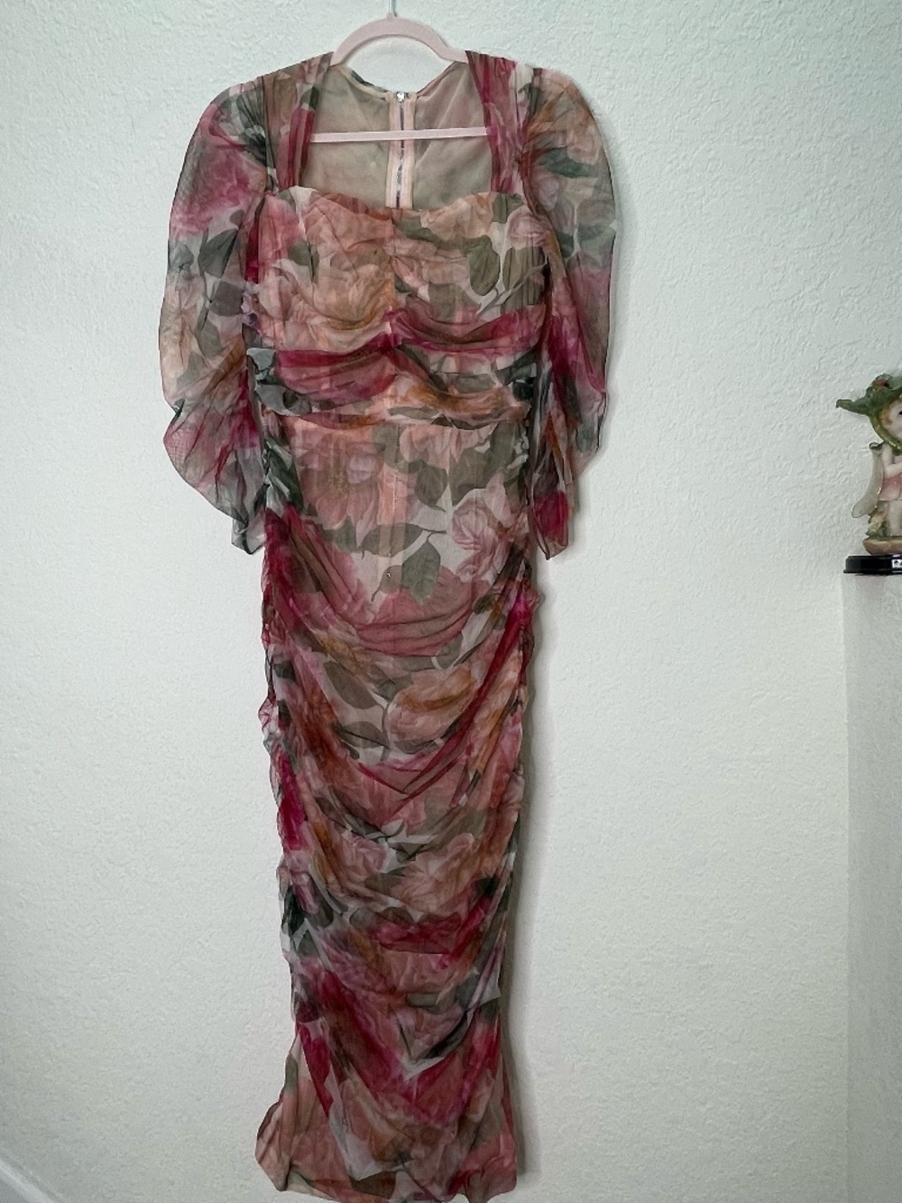 Dolce & Gabbana IT 46 Floral Mesh Ruched Midi Dress Silk Lined Made Italy